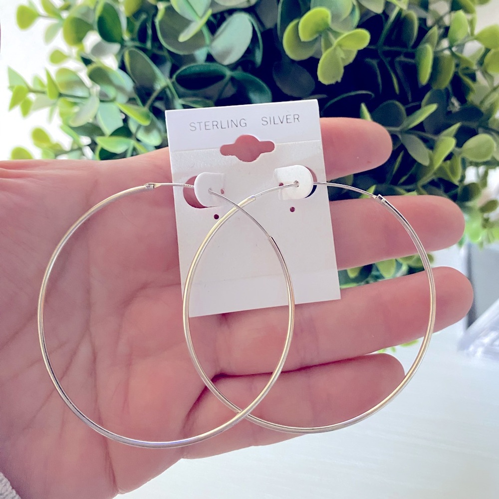 Brand New Sterling Silver 925 large thin hoop earrings